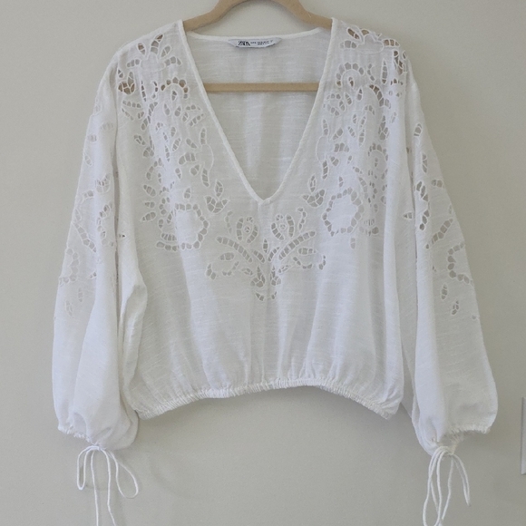 Zara White Lace Detail Blouse - Picture 3 of 9